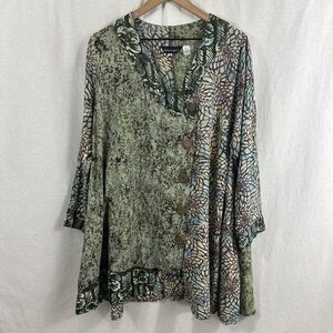 LotusTraders Artsy Lagenlook Forest Whimsy Asymmetric Tunic Top Womens O/S